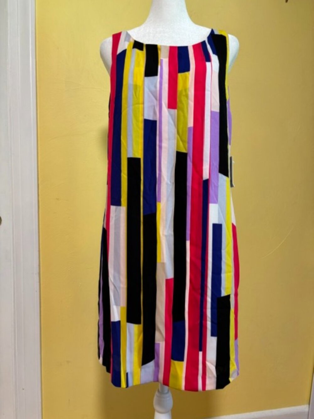 NWT 1.State Multicolor Geometric Vertical Striped Mini Shift Dress Women's Small